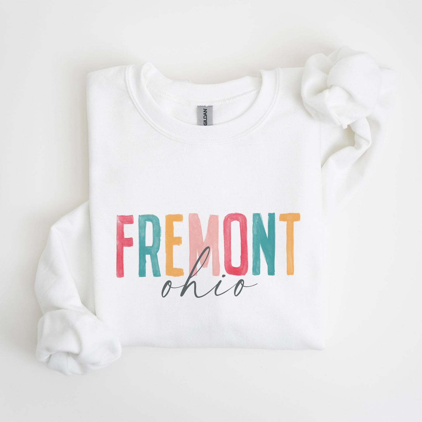 Gildan Sweatshirt White-Watercolor City Fremont Ohio -4