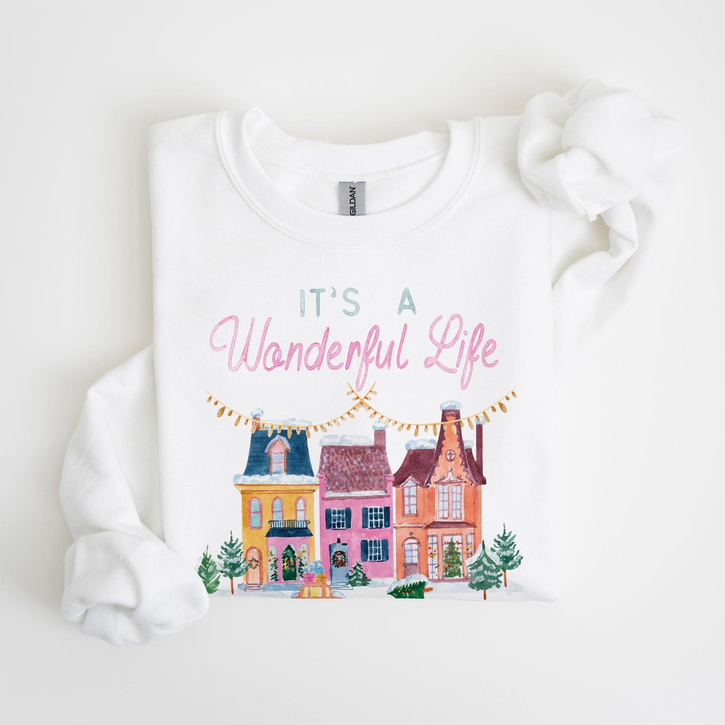 Gildan Sweatshirt White-It's A Wonderful Life Marshall Michigan -4
