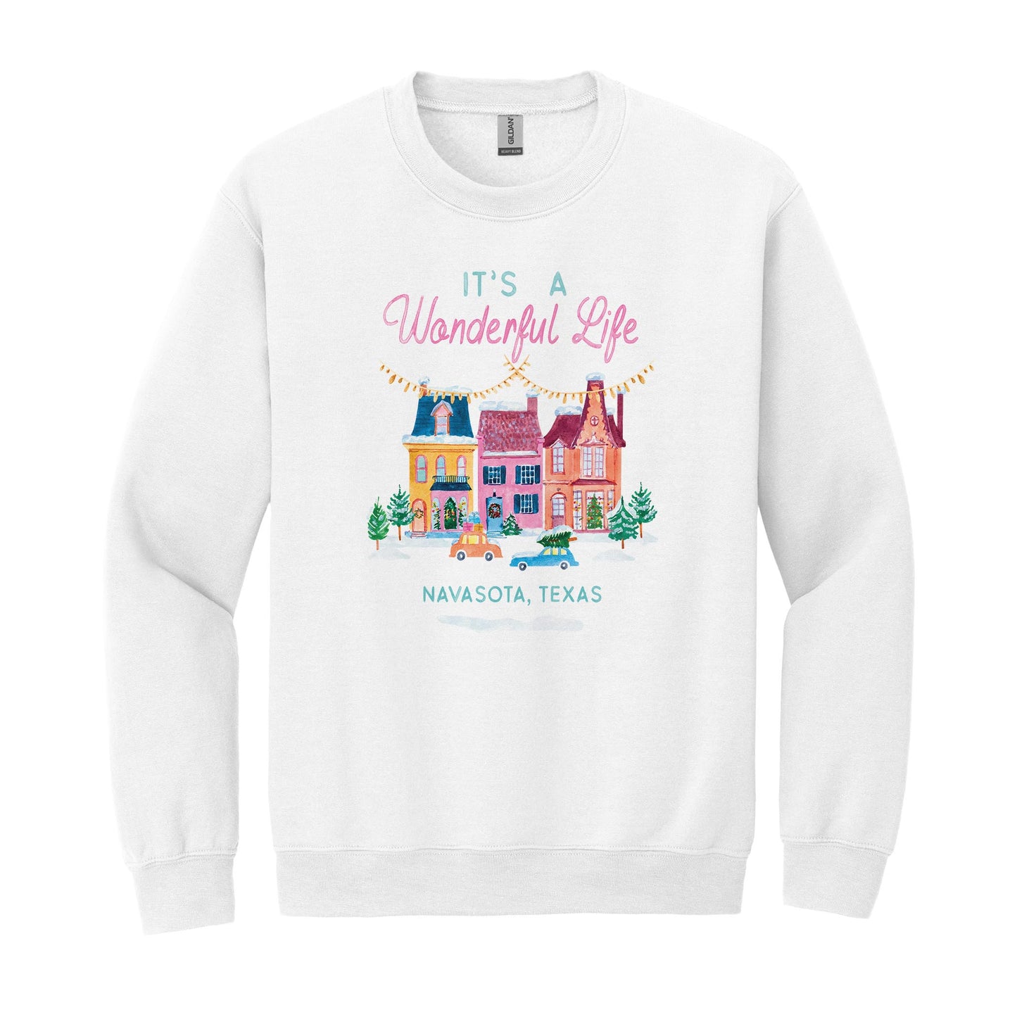 Gildan Sweatshirt White-It's A Wonderful Life Navasota Texas -0