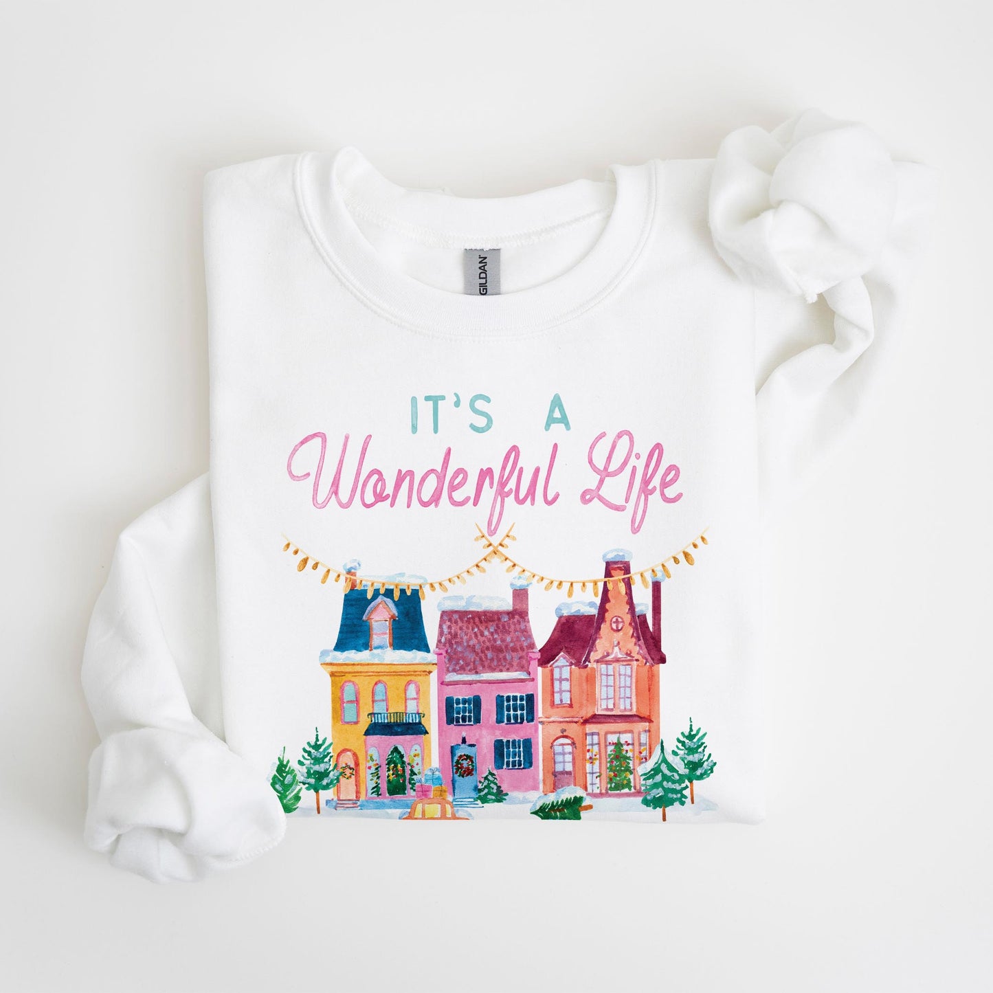 Gildan Sweatshirt White-It's A Wonderful Life Navasota Texas -4