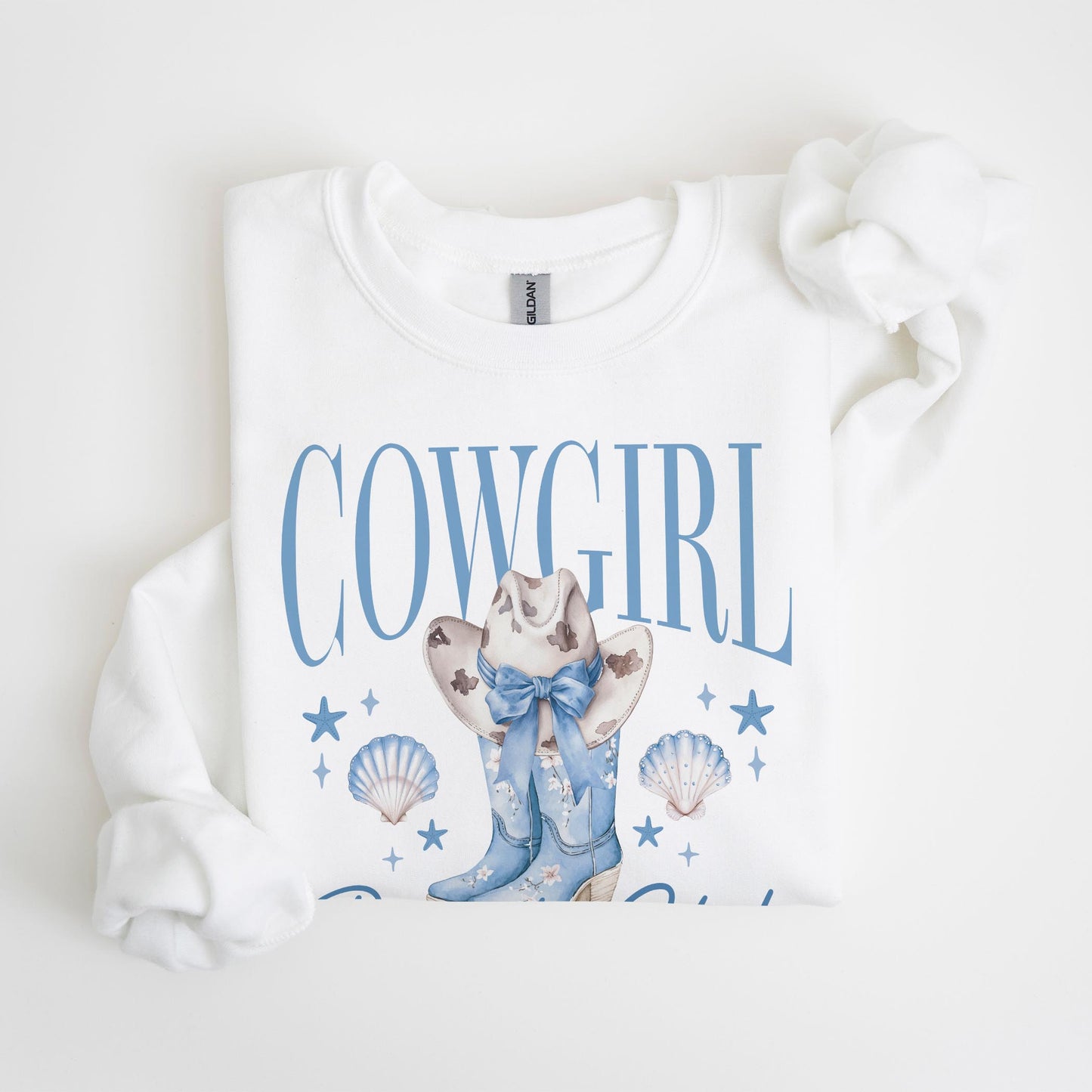 Gildan Sweatshirt White-Love+Local Coastal Cowgirl -4