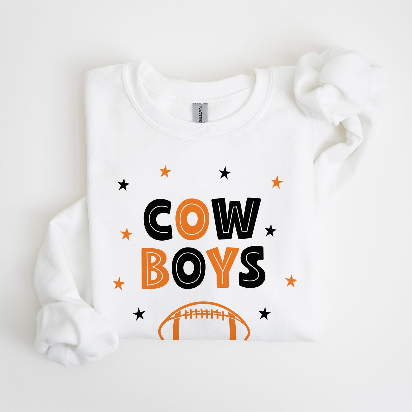 Gildan Sweatshirt White-Game Day Stars Cowboys Football Orange & Black