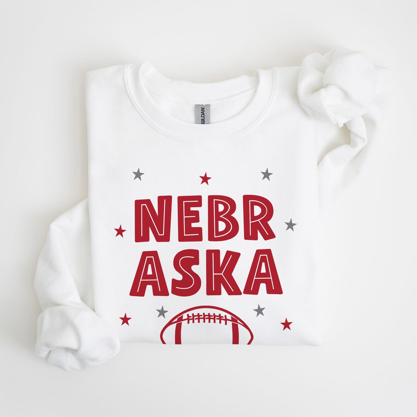 Gildan Sweatshirt White-Game Day Stars Nebraska Football Red & Grey