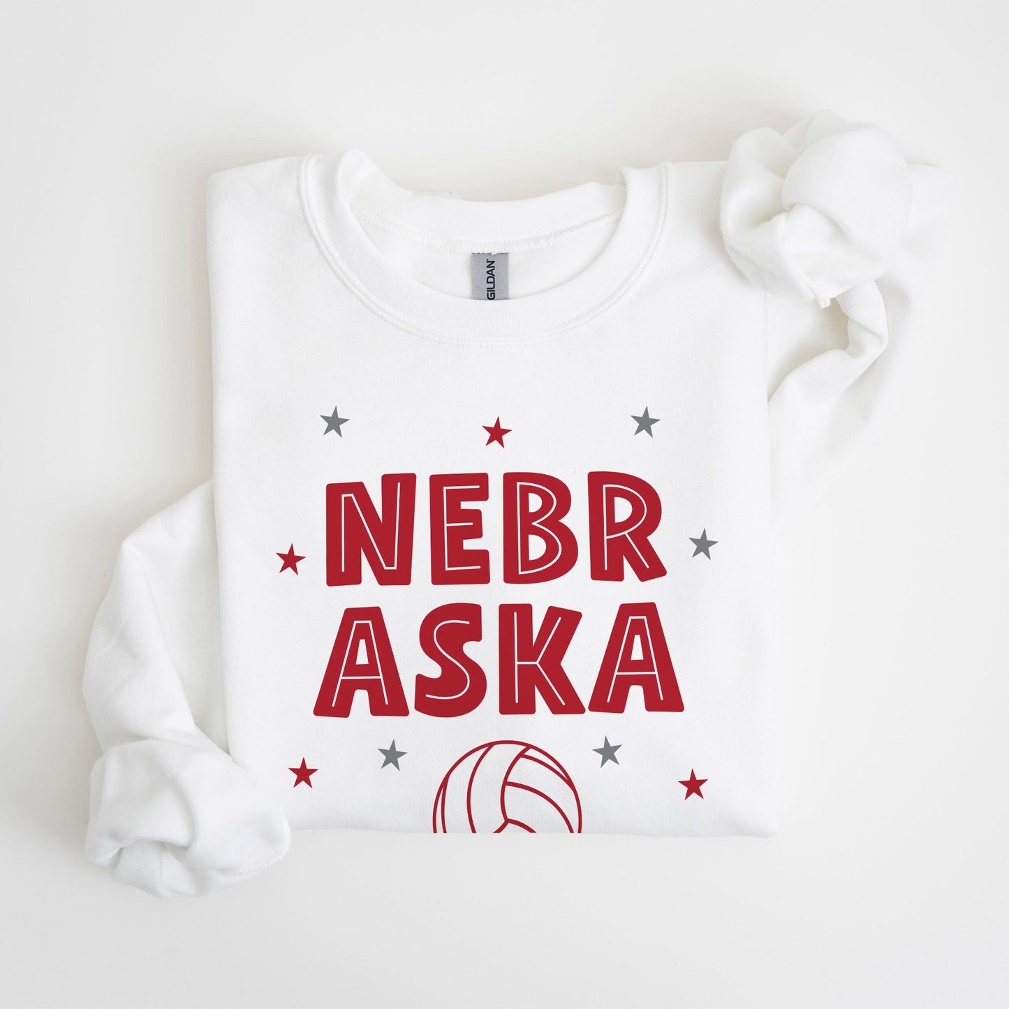 Gildan Sweatshirt White-Game Day Stars Nebraska Volleyball Red & Grey