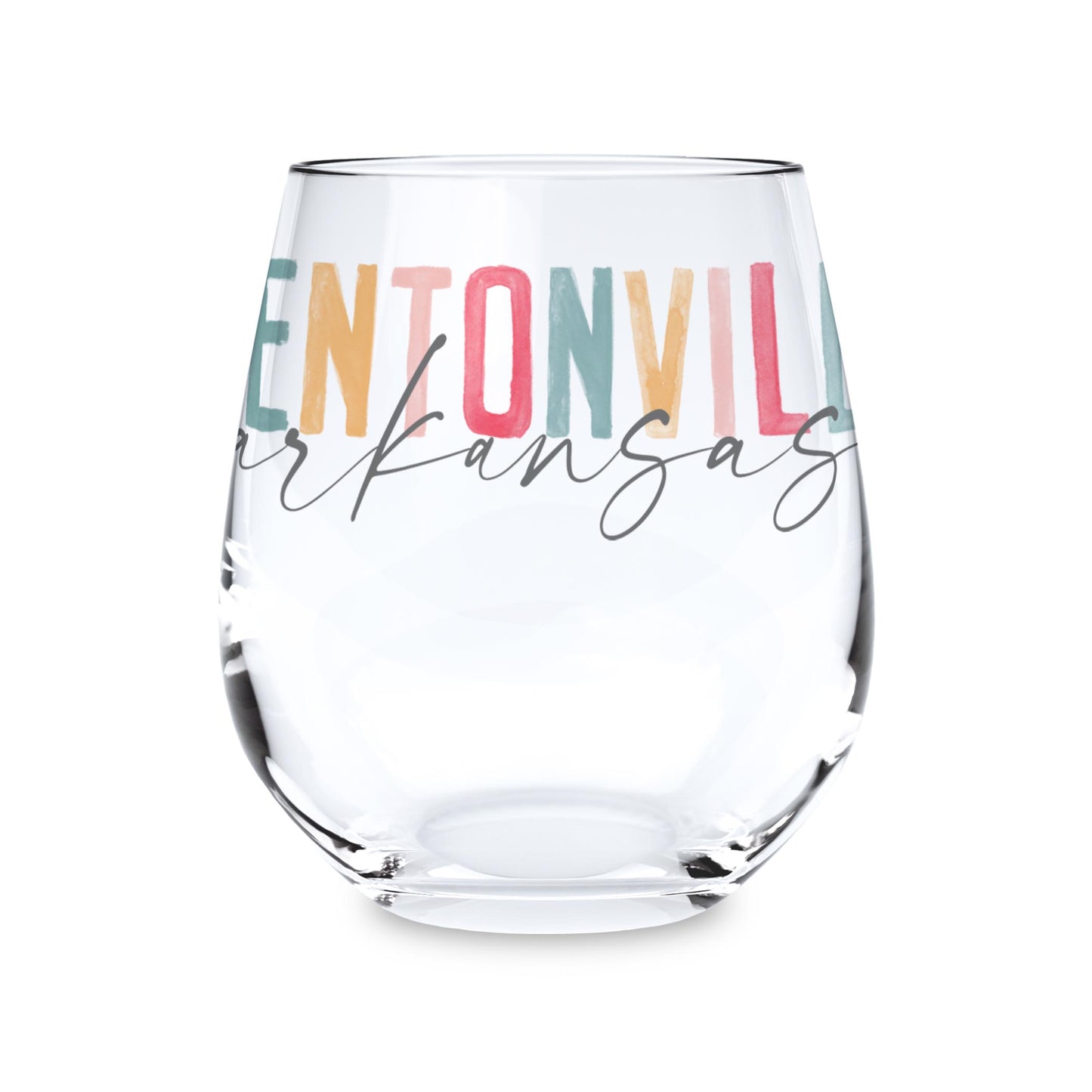 15oz Stemless Wine Glass-Watercolor City Bentonville Arkansas -0