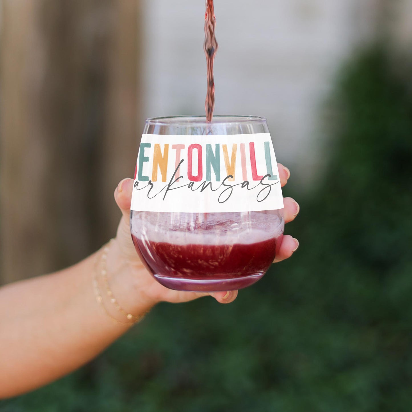 15oz Stemless Wine Glass-Watercolor City Bentonville Arkansas -3