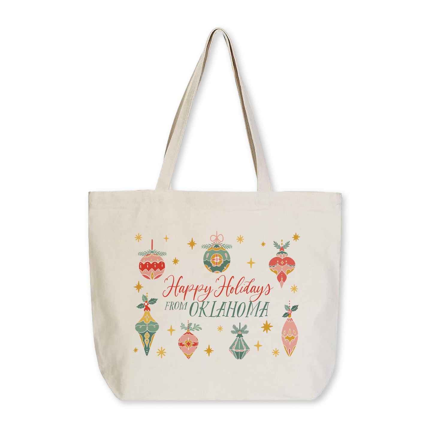 Tote Bag Natural Canvas-Ornament Gems Happy Holidays From Oklahoma