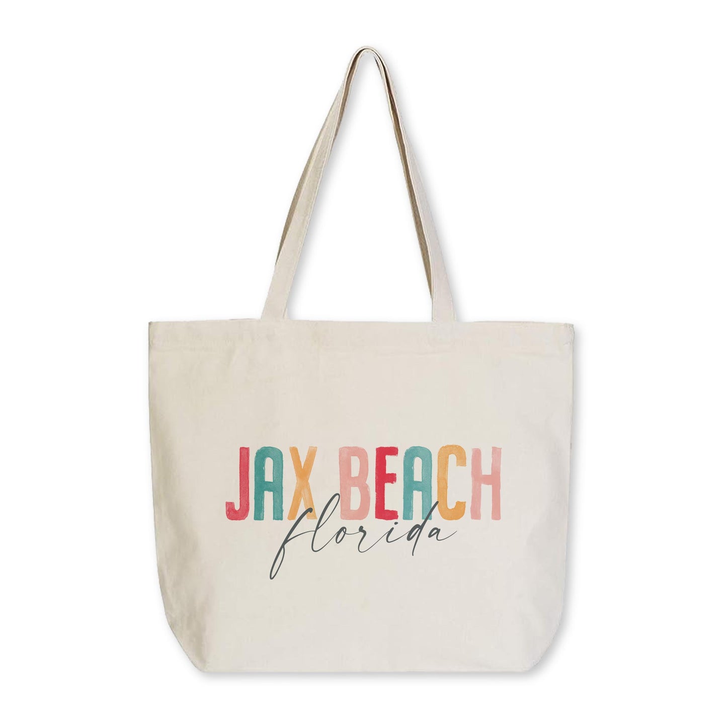 Tote Bag Natural Canvas-Watercolor City Jax Beach Florida -0