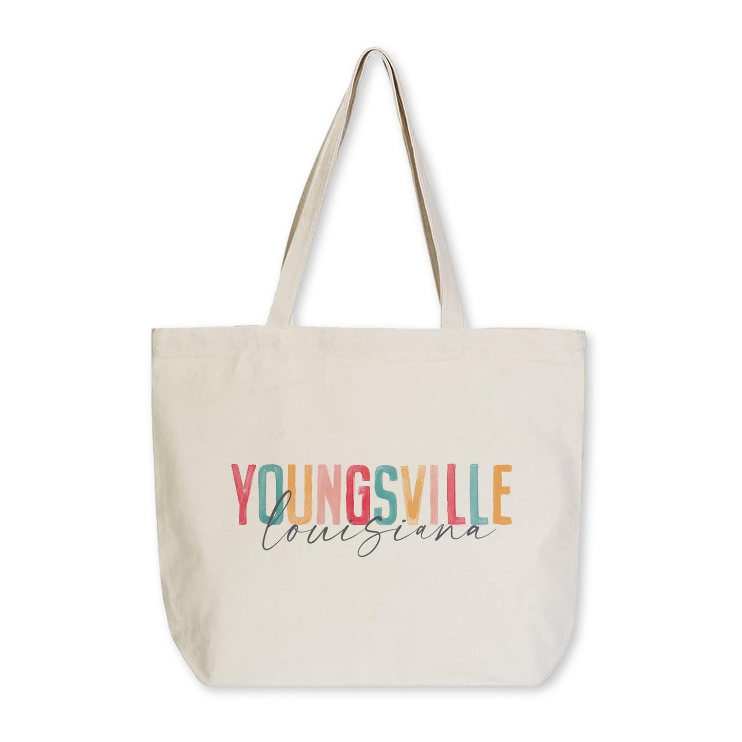 Tote Bag Natural Canvas-Watercolor City Youngsville Louisiana -0