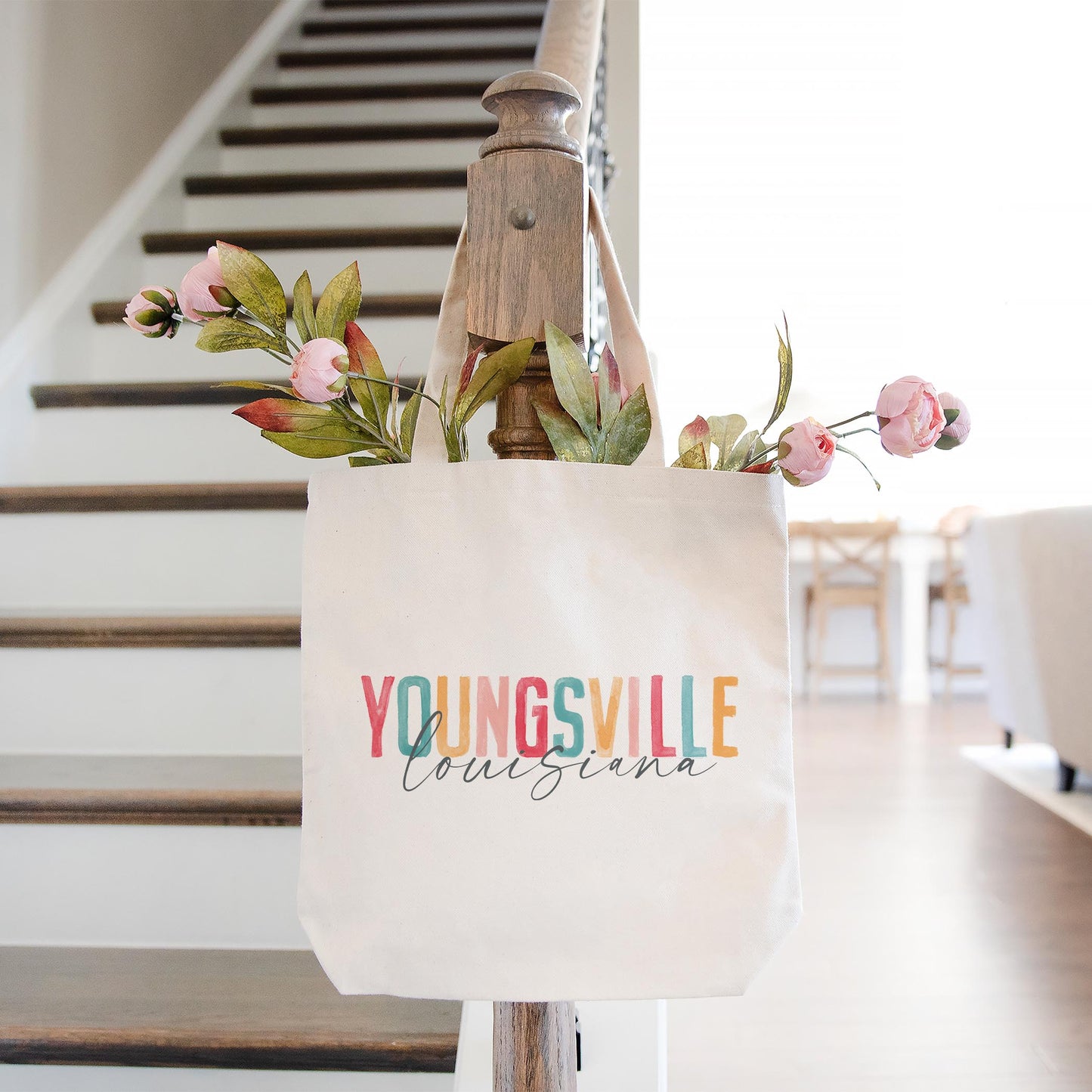 Tote Bag Natural Canvas-Watercolor City Youngsville Louisiana -1