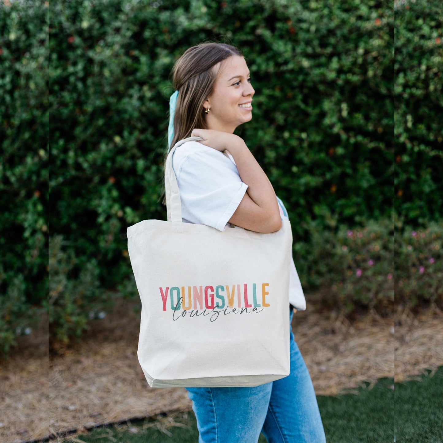 Tote Bag Natural Canvas-Watercolor City Youngsville Louisiana -2