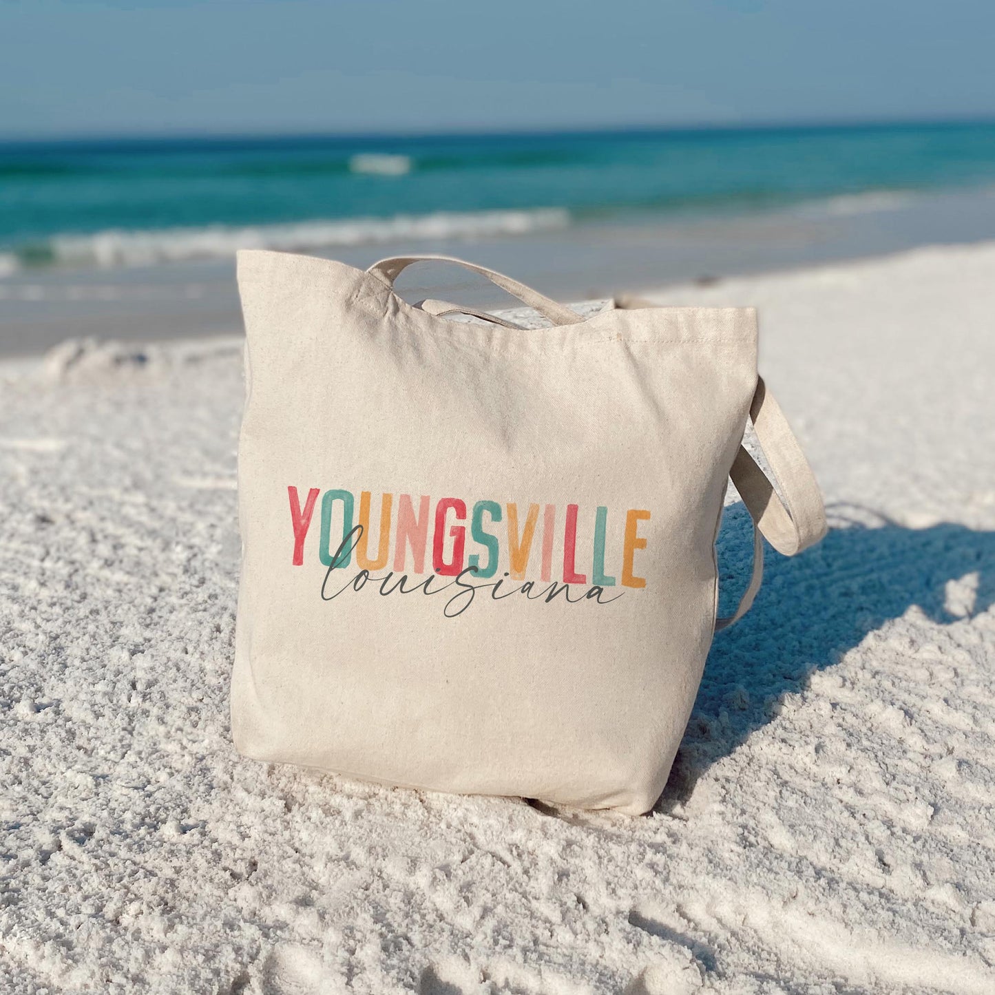Tote Bag Natural Canvas-Watercolor City Youngsville Louisiana -3