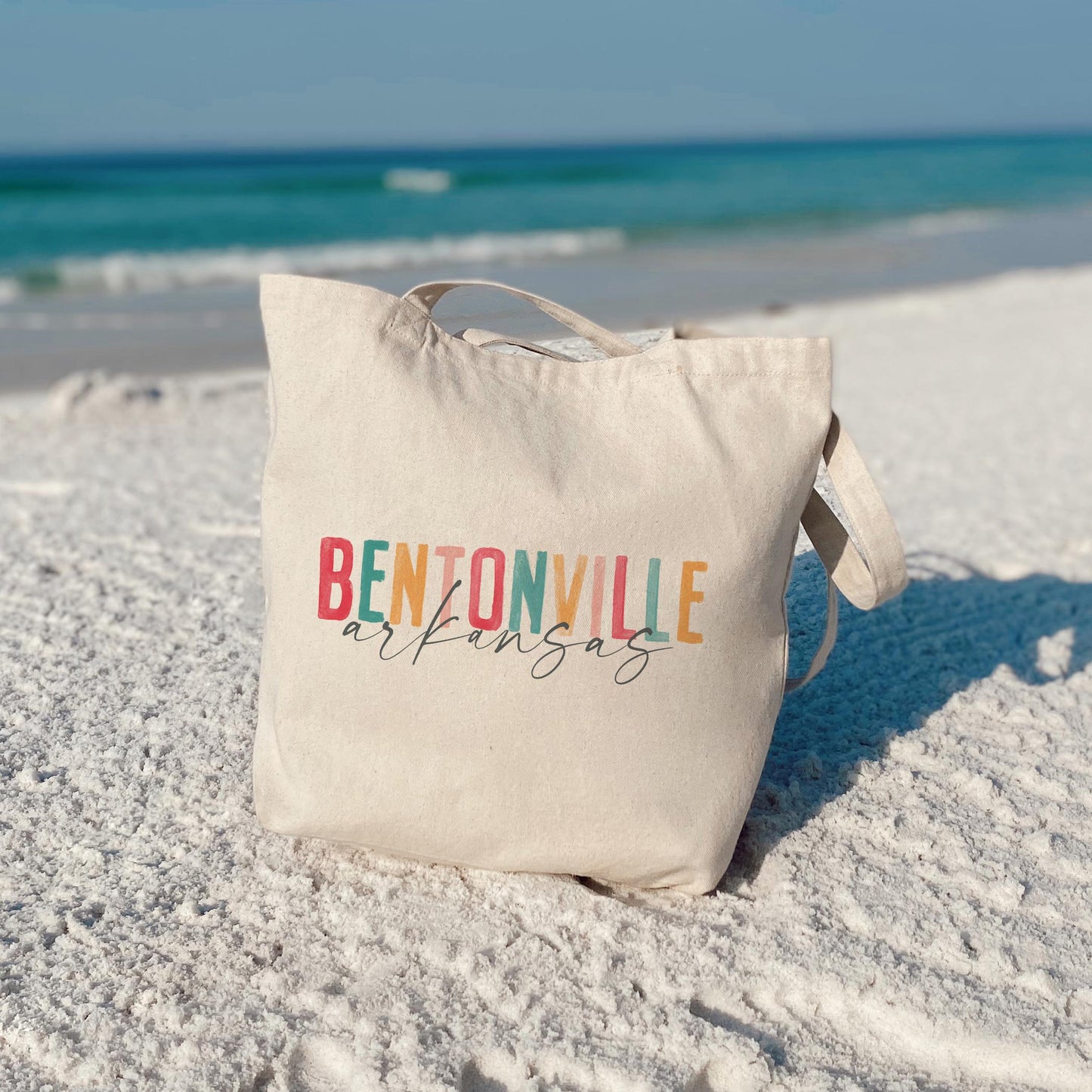 Tote Bag Natural Canvas-Watercolor City Bentonville Arkansas -3