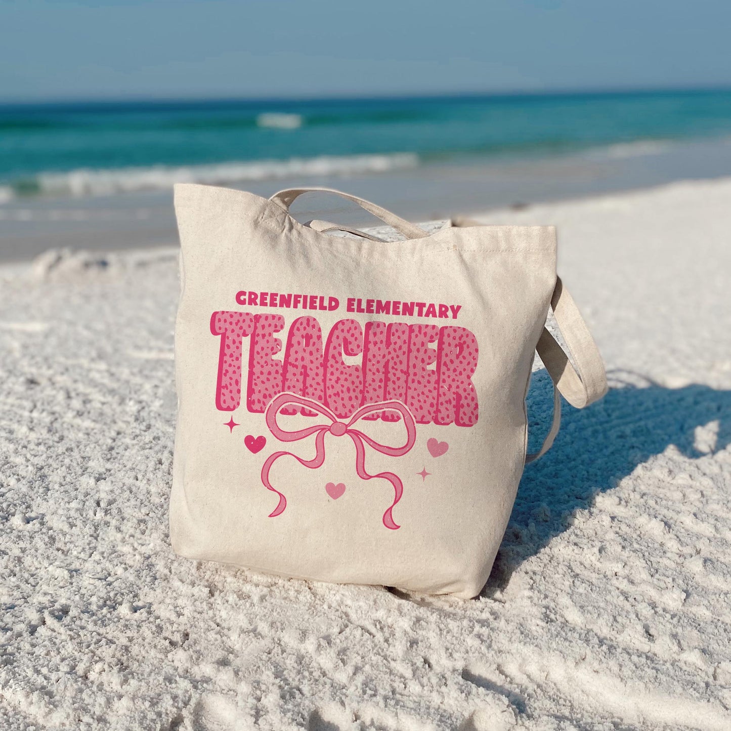 Tote Bag Natural Canvas-Love+Local Classroom Coquette Teacher Bow -3