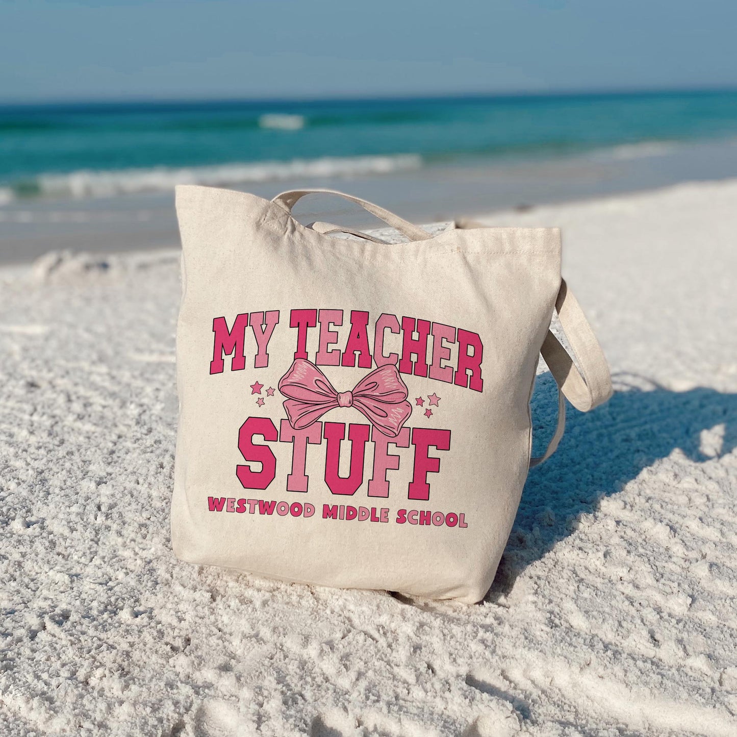 Tote Bag Natural Canvas-Love+Local Classroom Coquette My Teacher Stuff -3