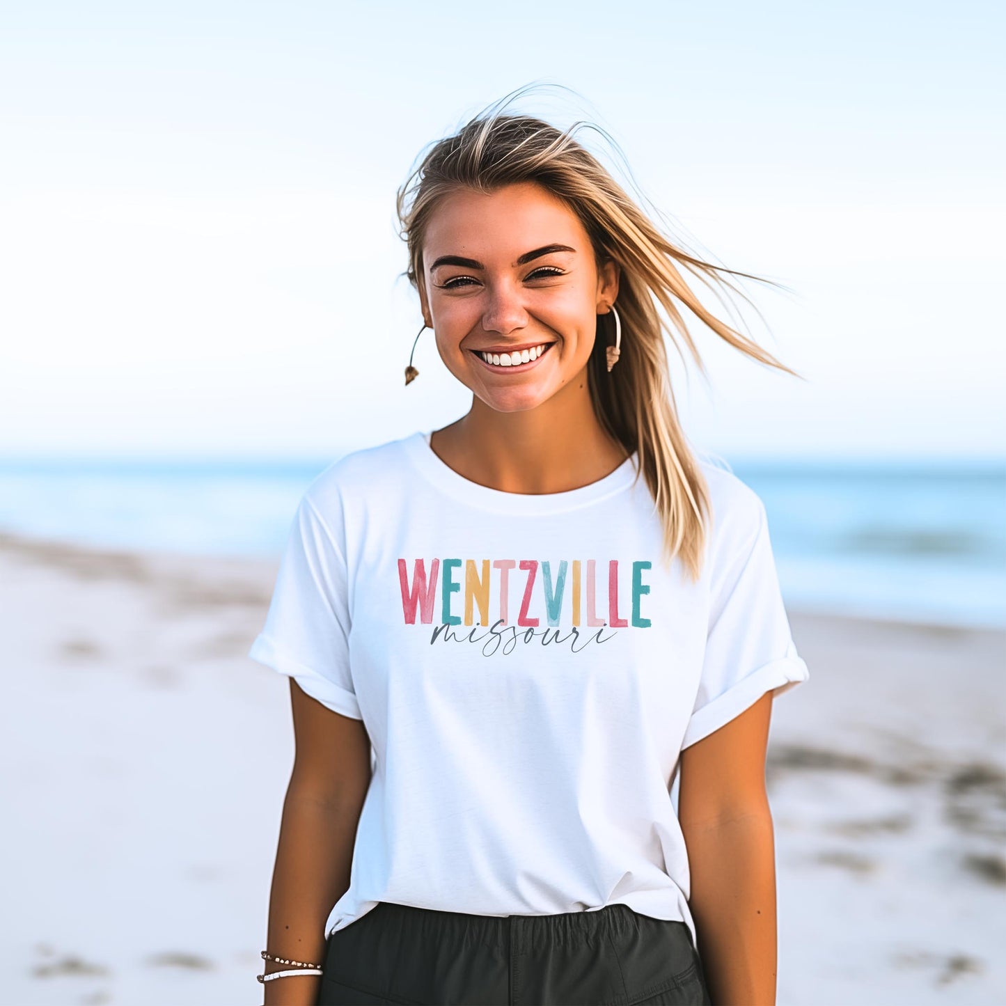 Bella Canvas T-Shirt White-Watercolor City Wentzville Missouri