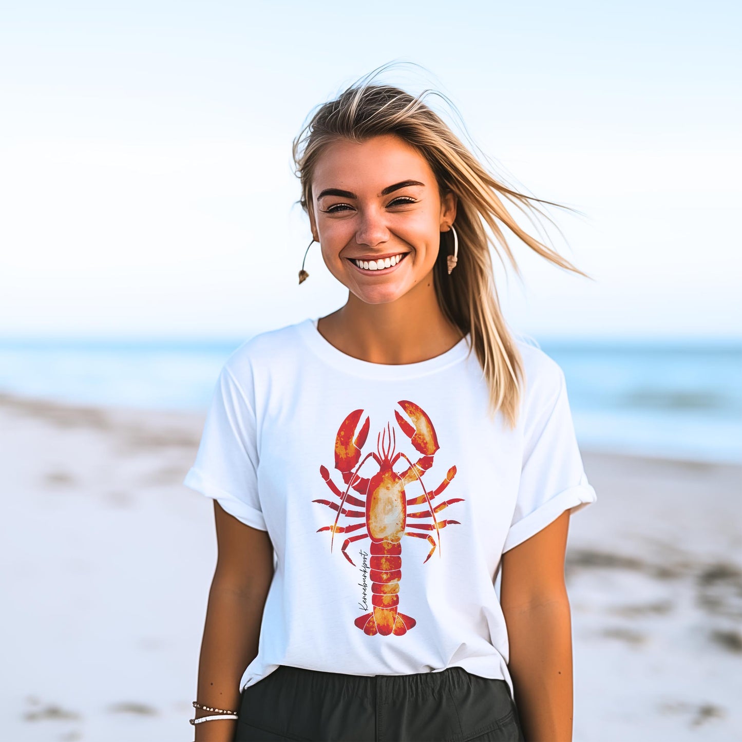 Bella Canvas T-Shirt White-Kennebunkport Maine Orange Lobster