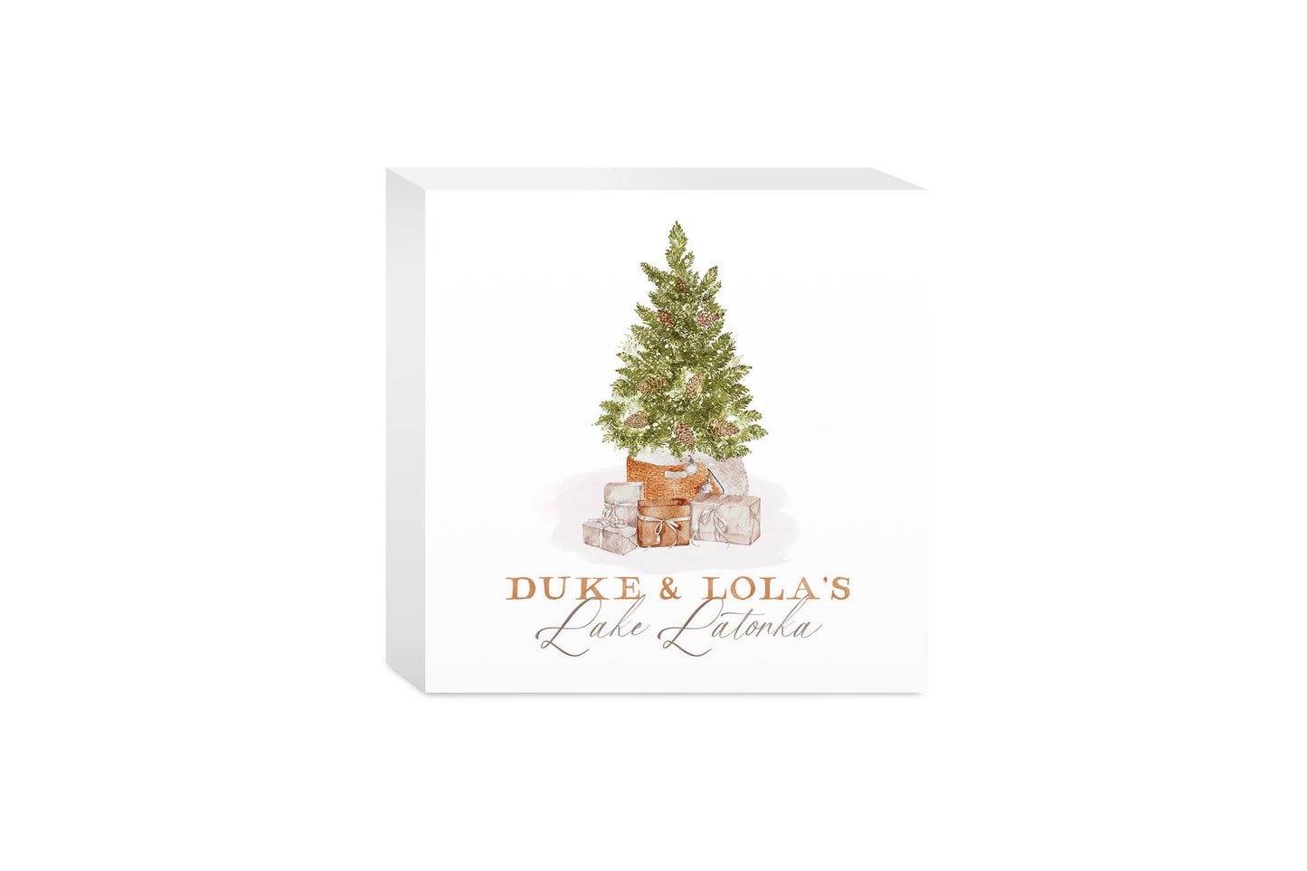 5x5 Wood Block-Cottage Tree Duke & Lola's Lake Latonka