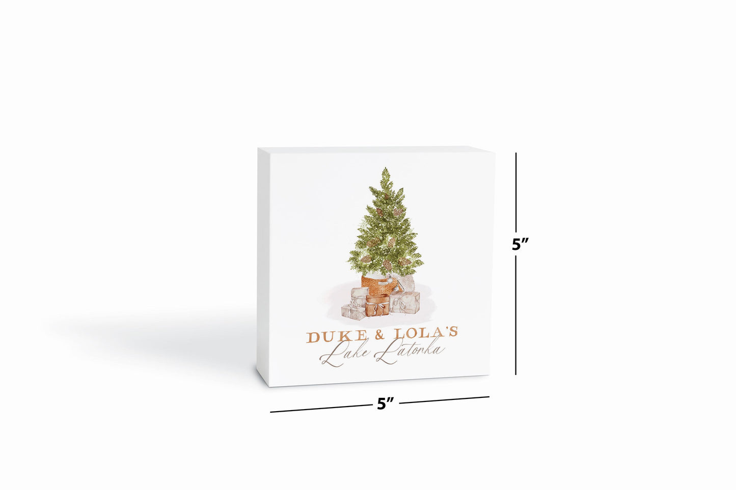5x5 Wood Block-Cottage Tree Duke & Lola's Lake Latonka