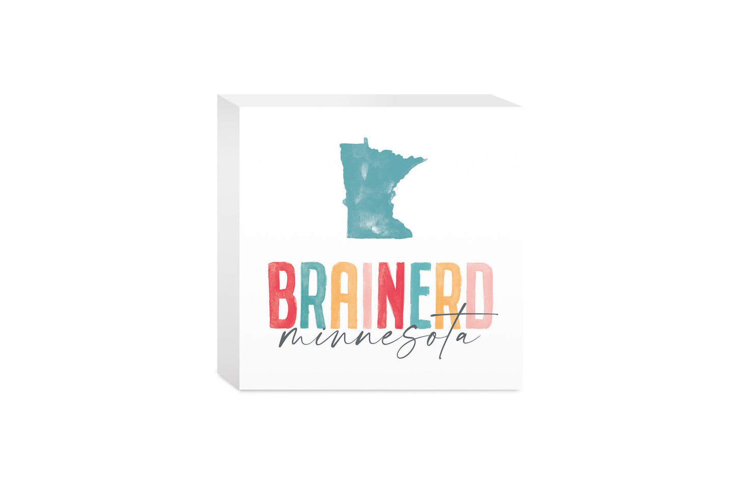 5x5 Wood Block-Watercolor City Brainerd Minnesota -0