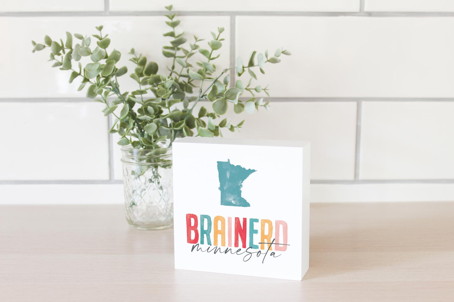 5x5 Wood Block-Watercolor City Brainerd Minnesota -2