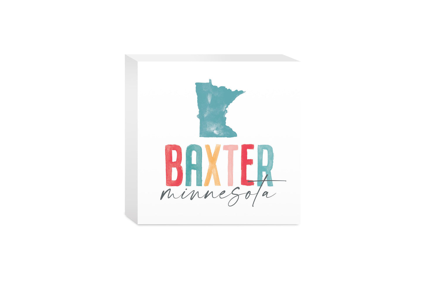 5x5 Wood Block-Watercolor City Baxter Minnesota -0