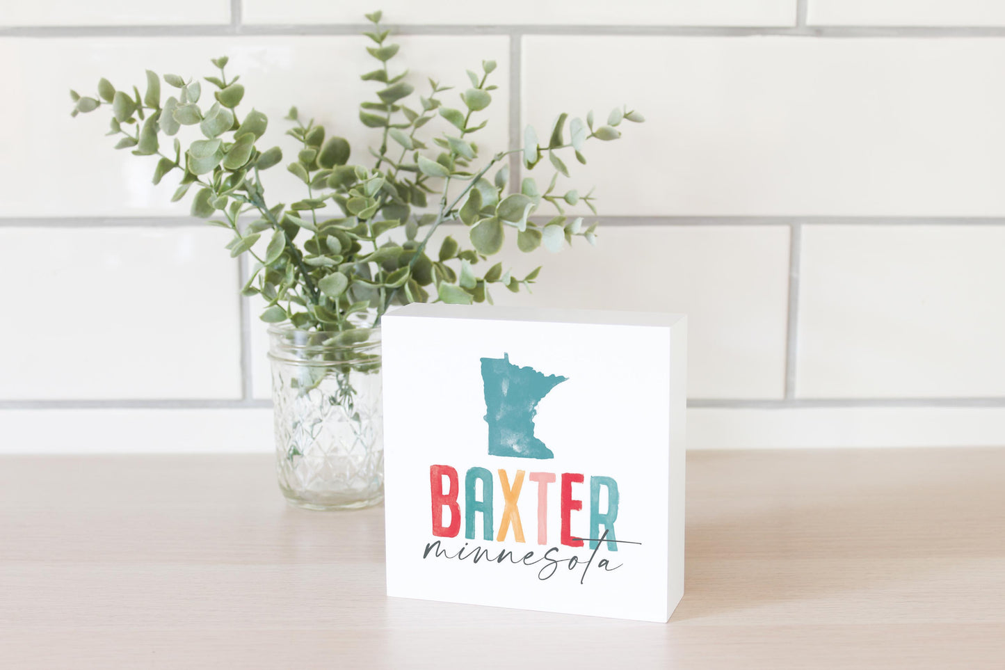 5x5 Wood Block-Watercolor City Baxter Minnesota -2