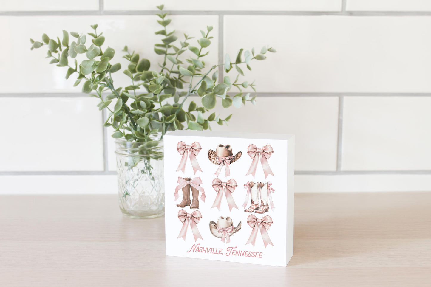 5x5 Wood Block-Love+Local Coquette Cowgirl -2