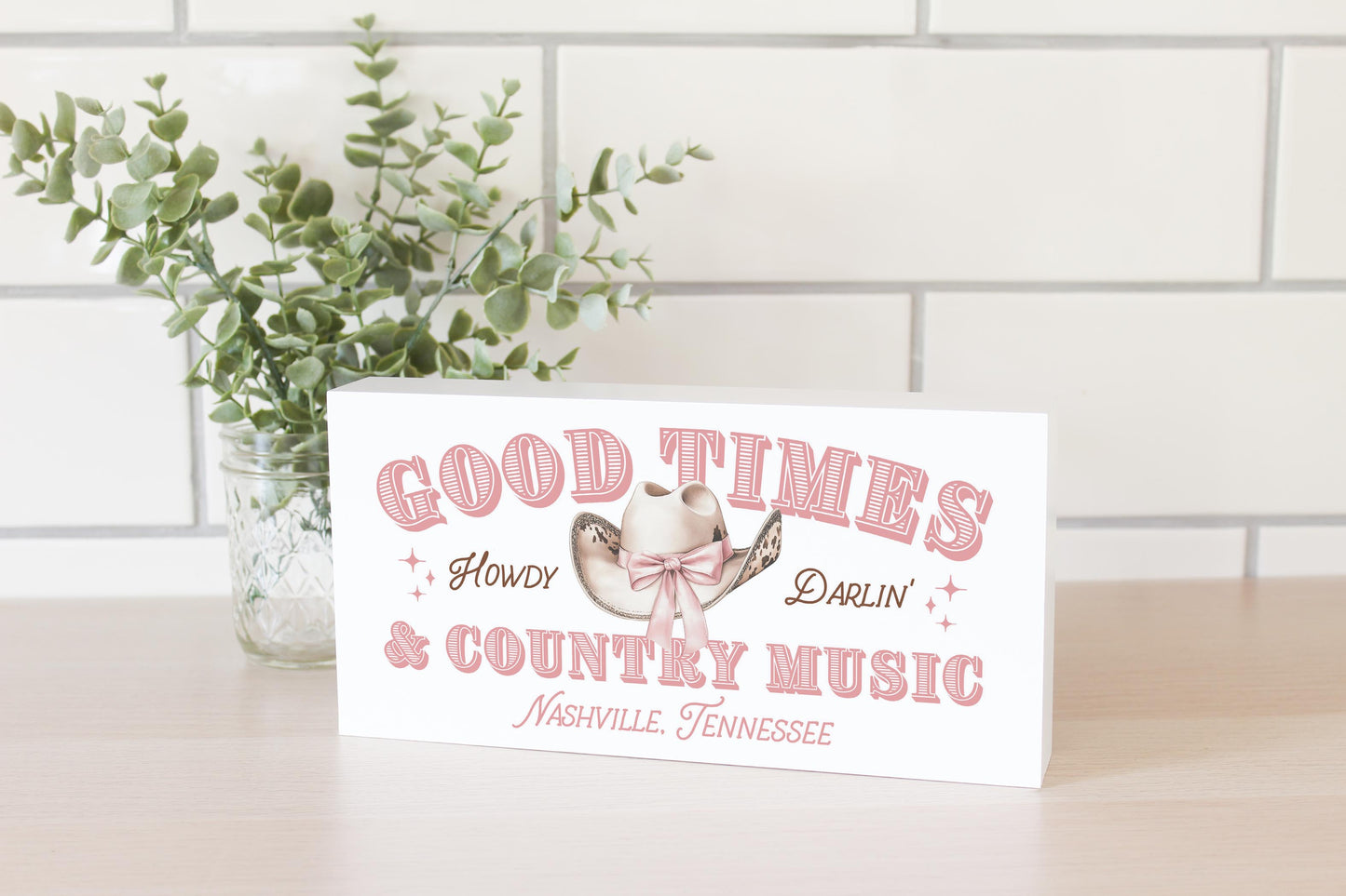 5x10 Wood Block Horizontal-Love+Local Coquette Cowgirl -2