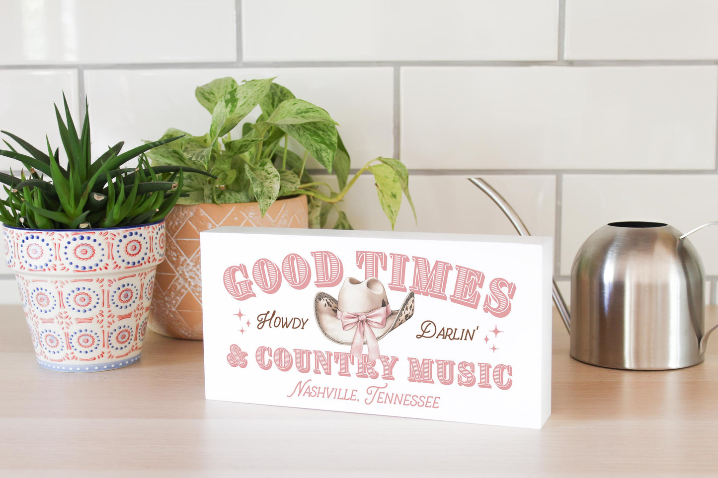 5x10 Wood Block Horizontal-Love+Local Coquette Cowgirl -3