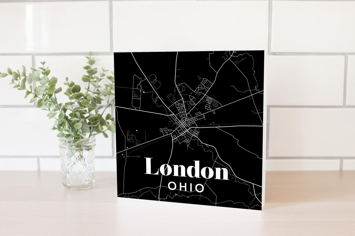 10x10 Wood Block-London Ohio Black Map