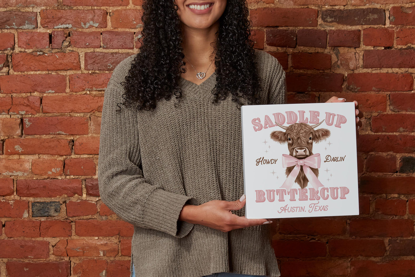 10x10 Wood Block-Love+Local Coquette Cowgirl -1