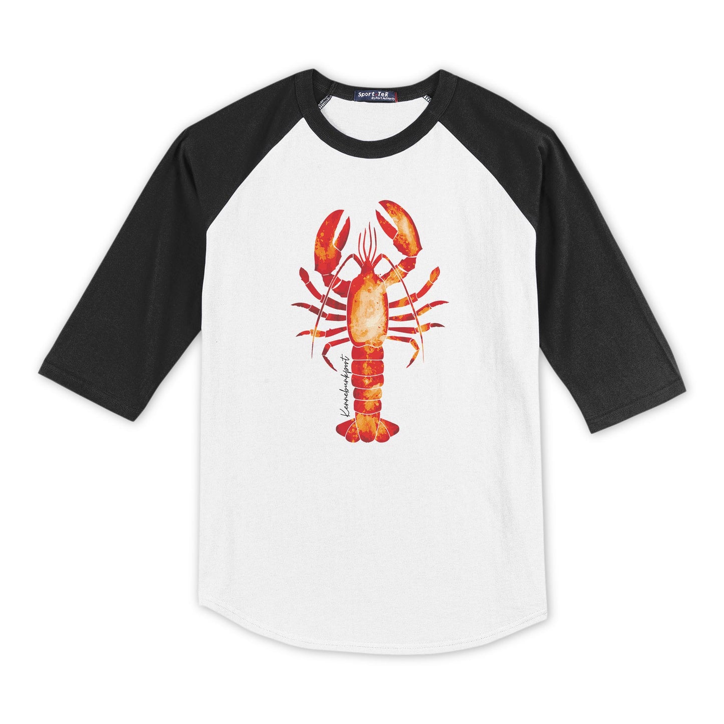 Sport-Tek® Youth Colorblock Raglan Black/White-Kennebunkport Maine Orange Lobster