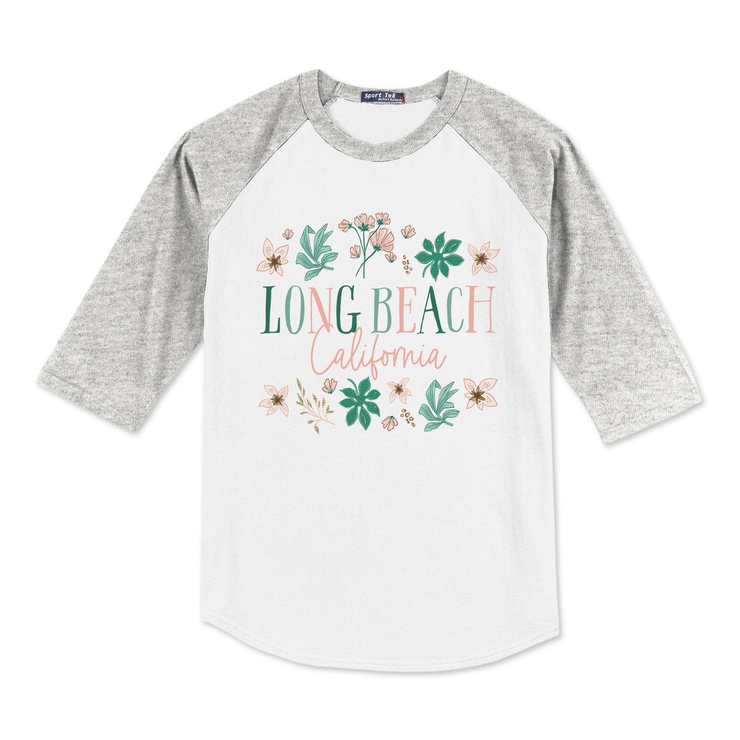 Sport-Tek® Youth Colorblock Raglan Grey/White-Love+Local Lush Tropics -0