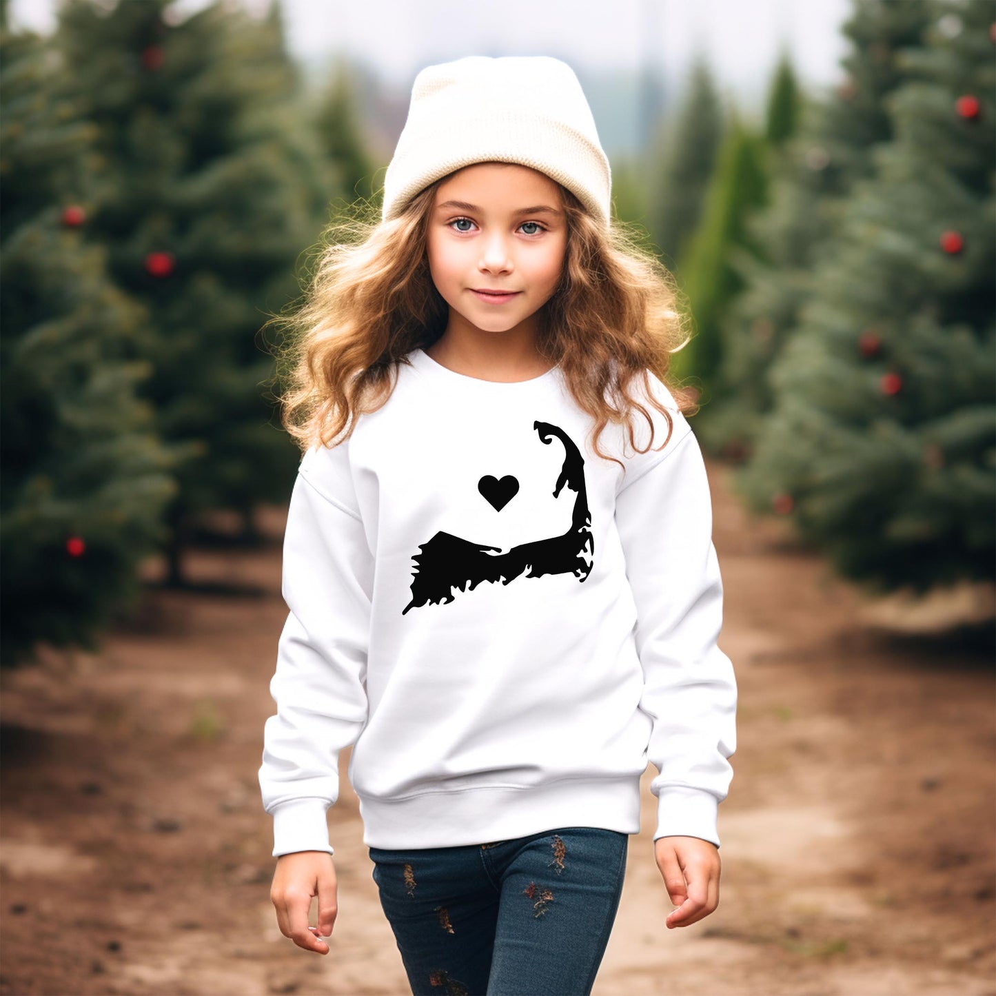 Gildan Youth Crewneck White-Cape Cod Heart