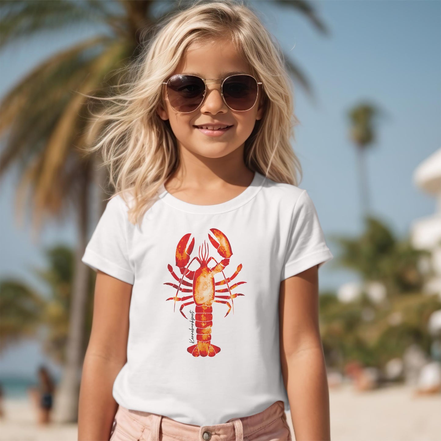Bella Canvas Youth T-Shirt White-Kennebunkport Maine Orange Lobster