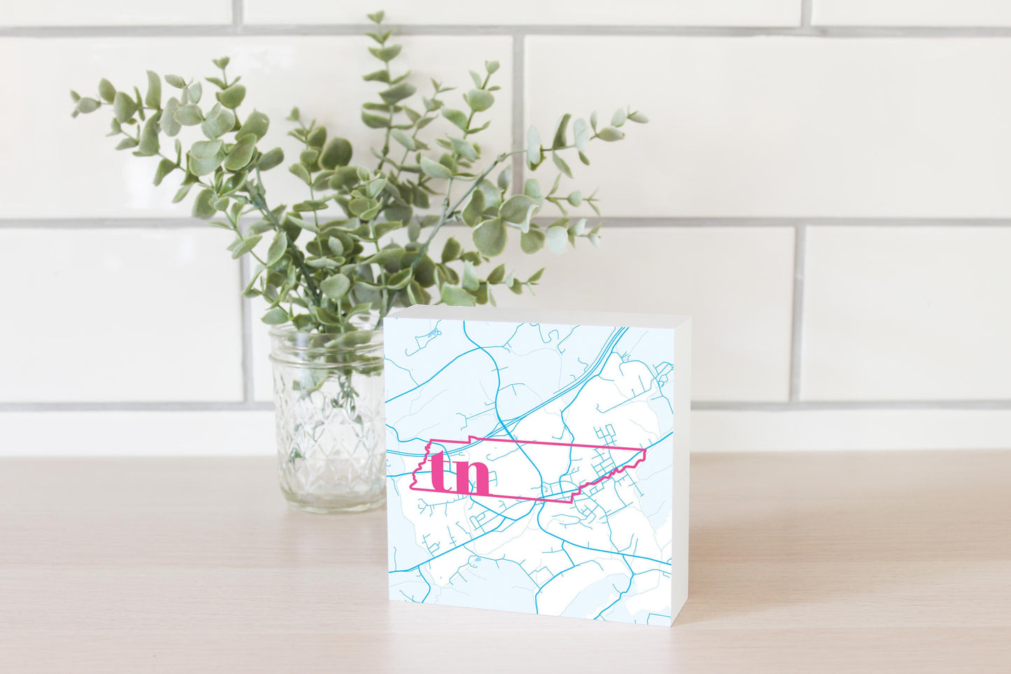 Bright Modern Abbreviated State Map Blue Tennessee Blountville | Wood Block | Eaches | Min 4