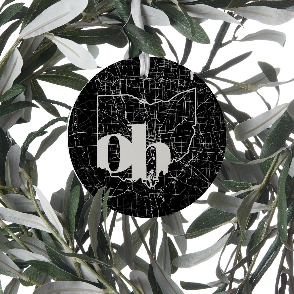 Black And White Abbreviated State Map Black Ohio Columbus| Wood Ornament | Eaches | Min 6