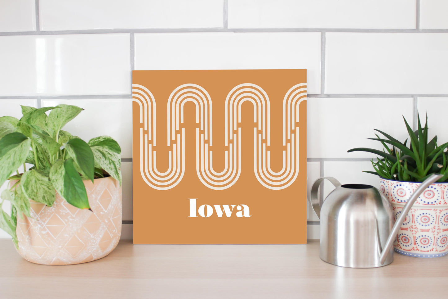 Vintage Groove Yellow Wave Lines Iowa | Wood Sign | Eaches | Min 2