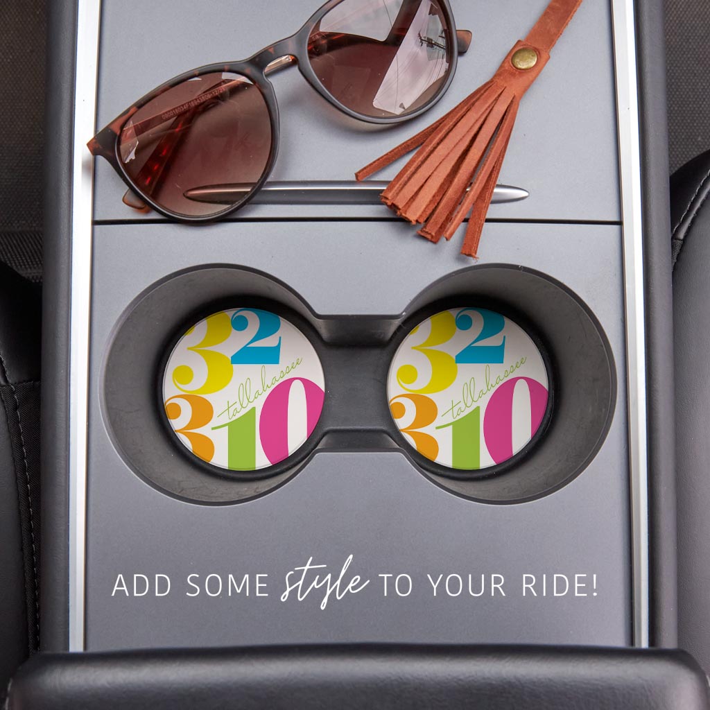 Bright Modern Color Block City Zip Florida Tallahassee | Absorbent Car Coasters | Set of 2 | Min 4