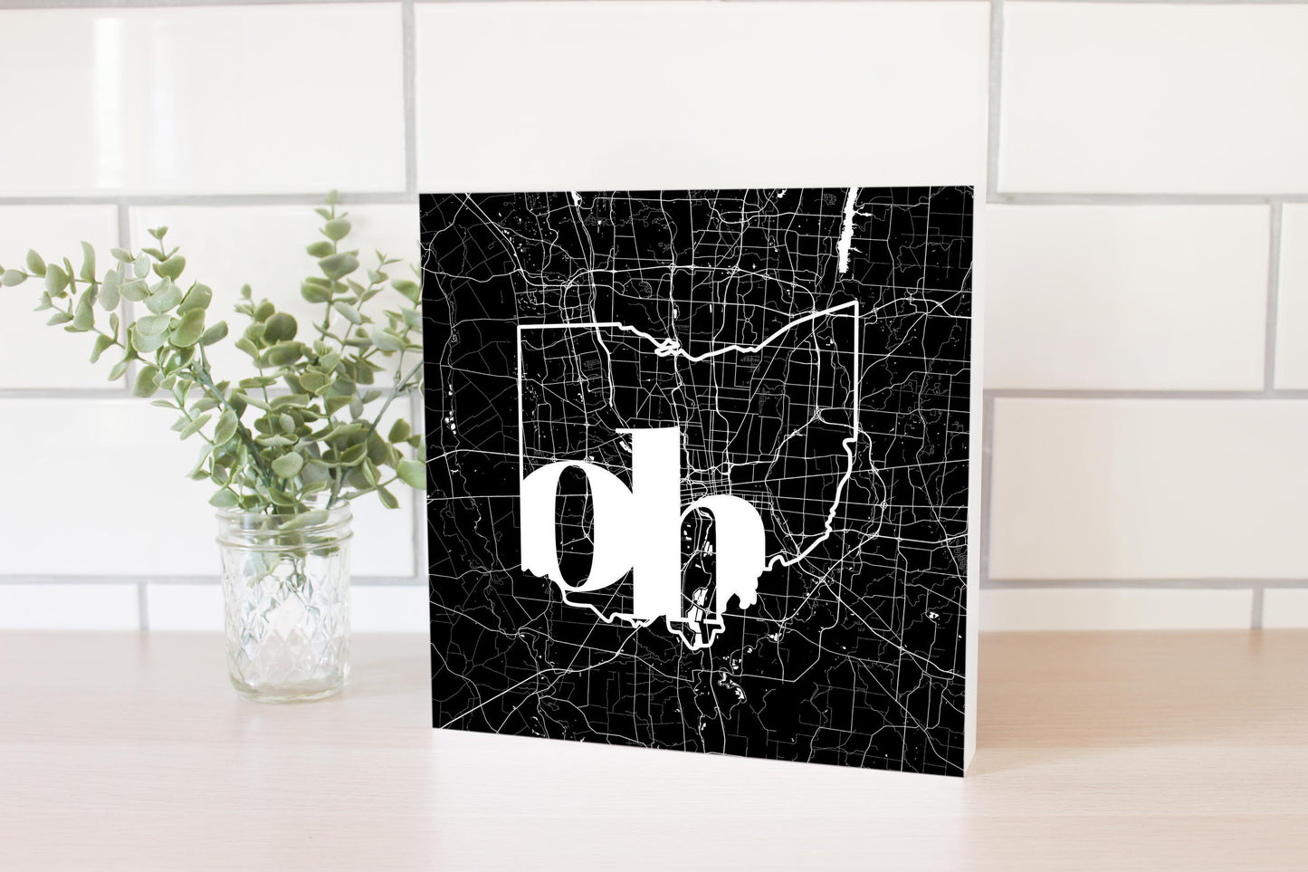 Black And White Abbreviated State Map Black Ohio Columbus | Wood Block | Eaches | Min 2