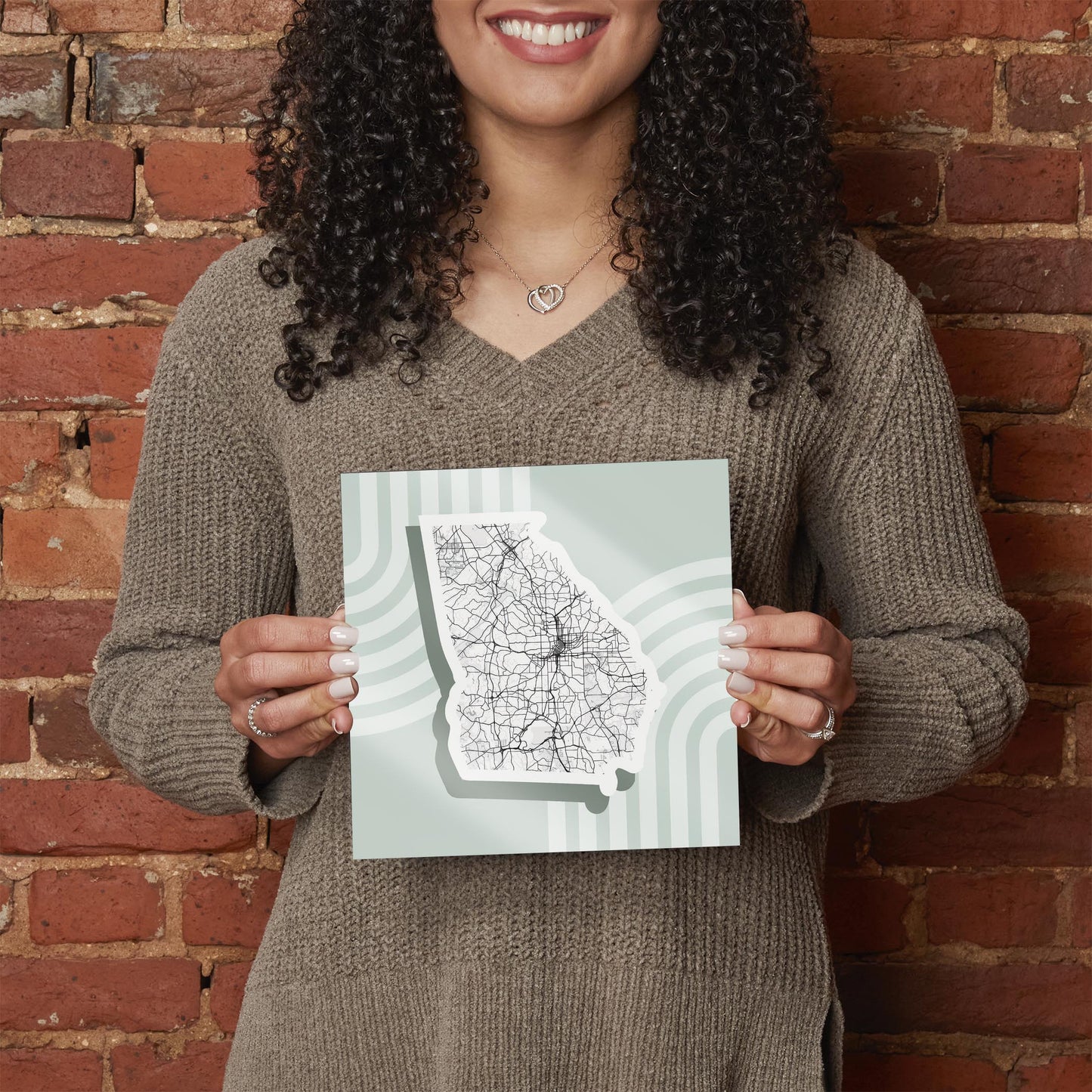 Vintage Groove Light Green Lines Map Georgia Atlanta | Hi-Def Glass Art | Eaches | Min 2