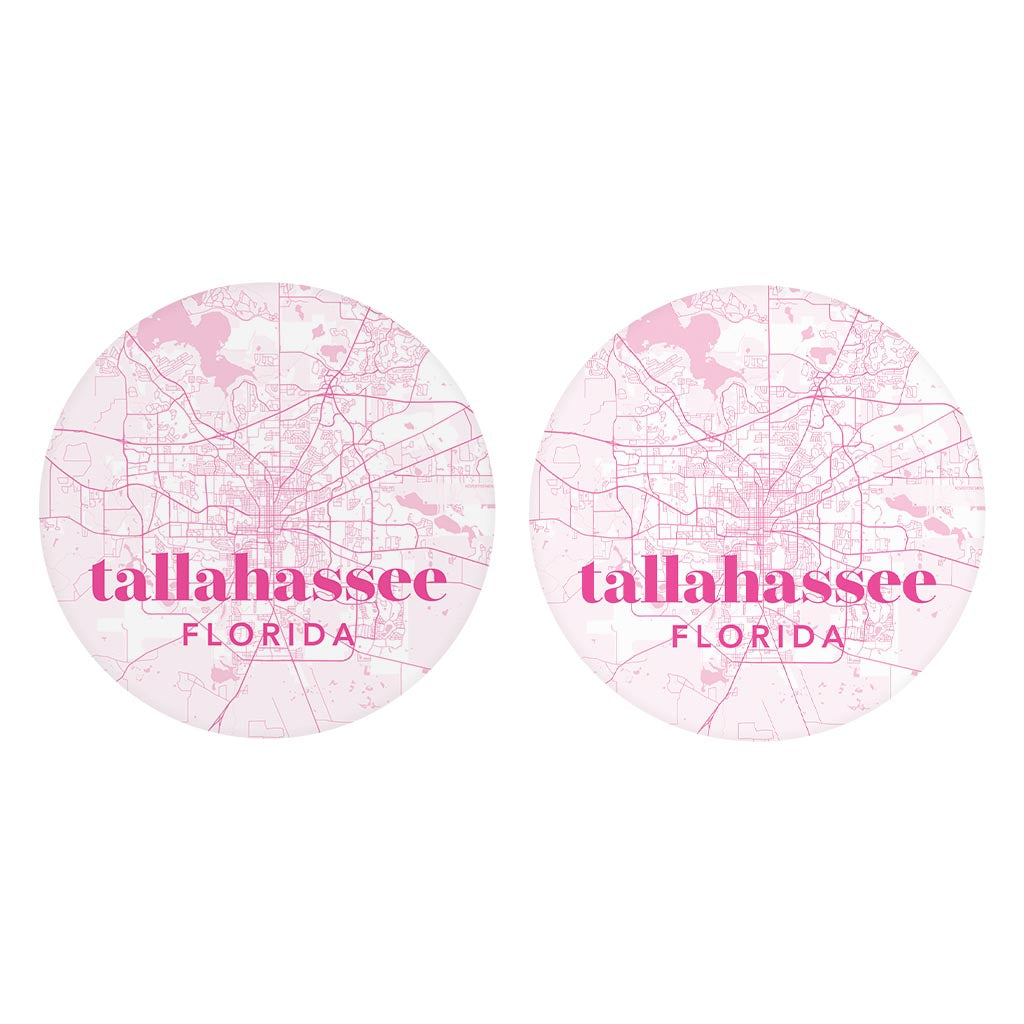Bright Modern Pink Map Florida Tallahassee | Absorbent Car Coasters | Set of 2 | Min 4