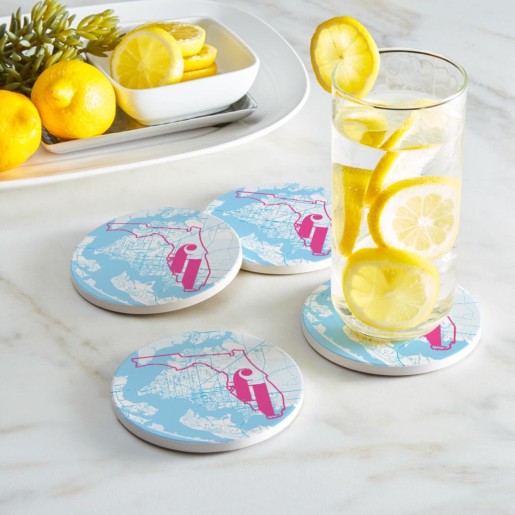 Bright Modern Abbreviated State Map Blue Florida Panama | Absorbent Coasters | Set of 4 | Min 2