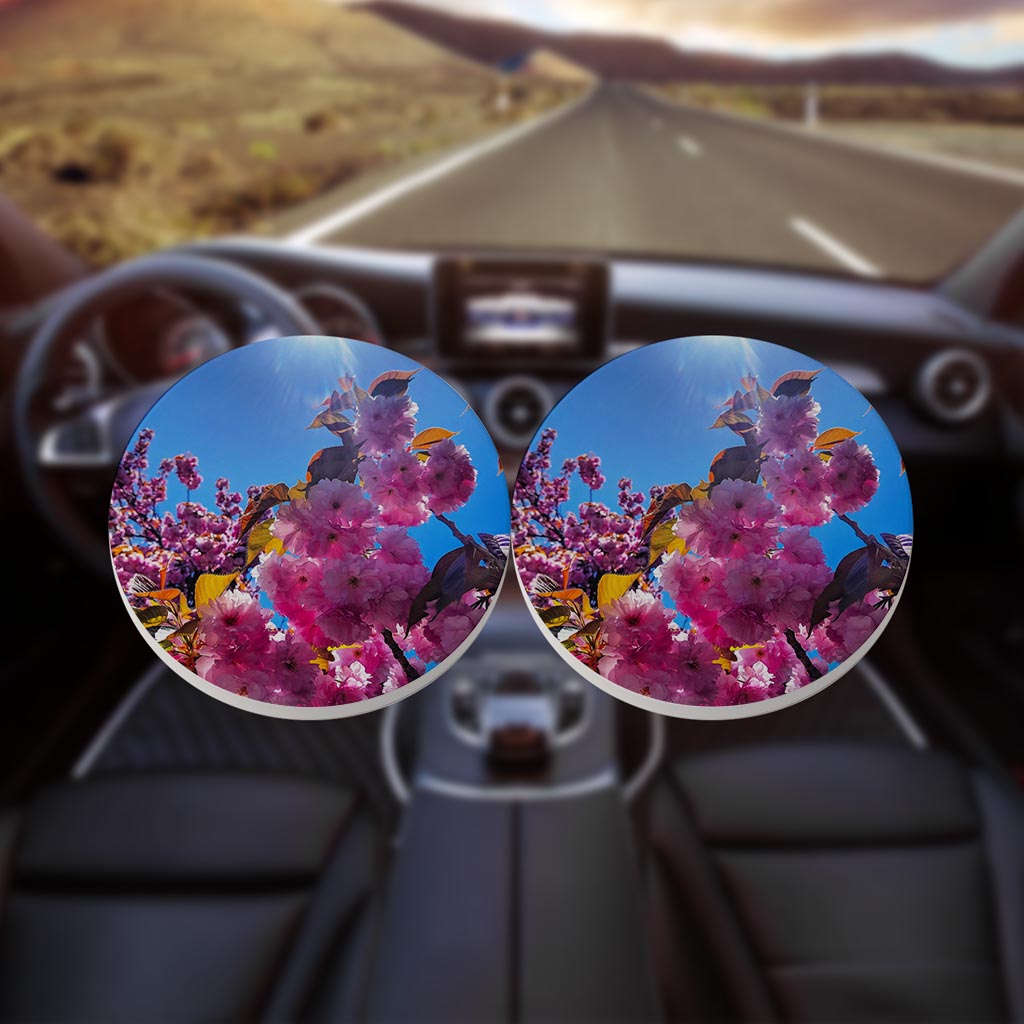 Monokian Cherry Blossoms | Absorbent Car Coasters | Set of 2 | Min 4