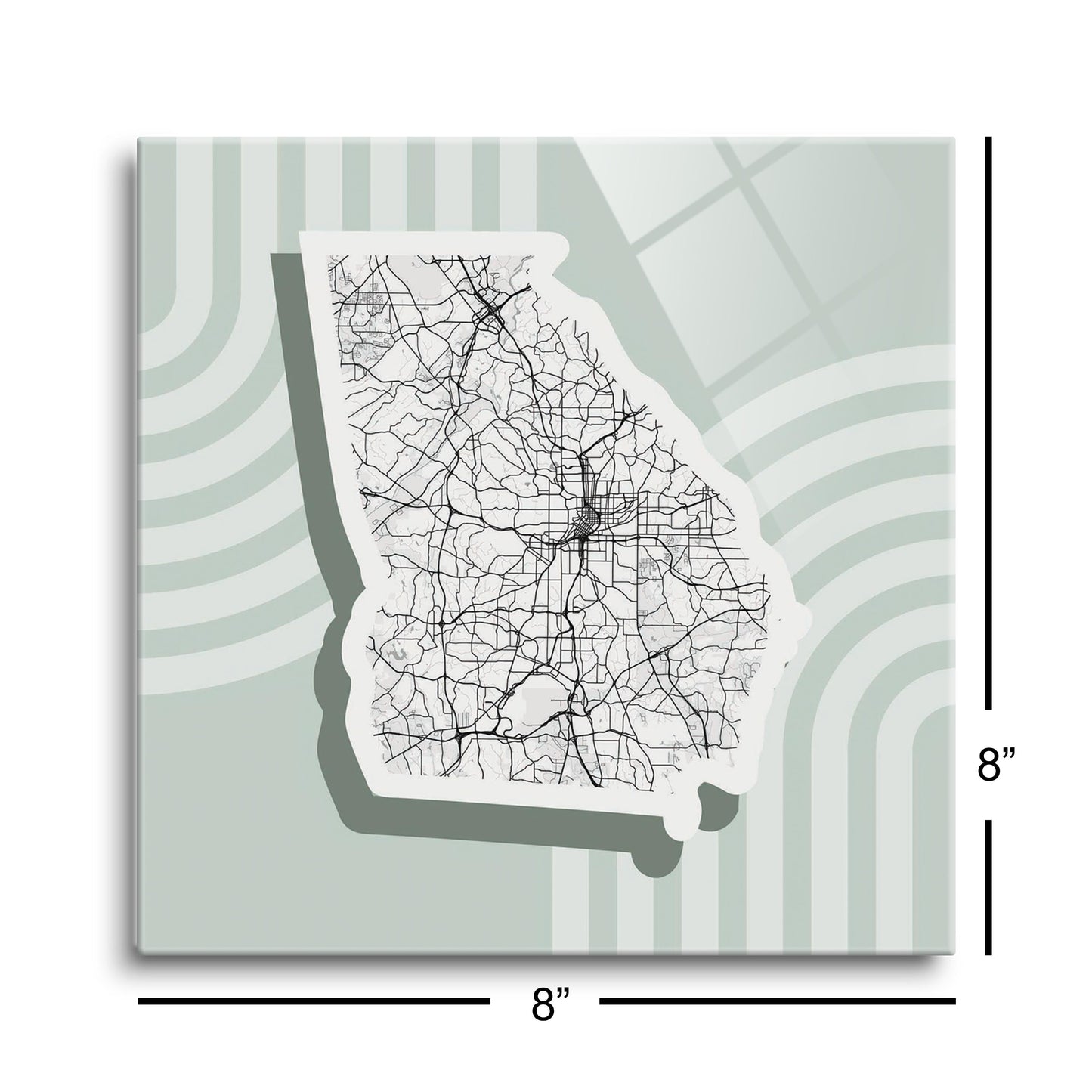 Vintage Groove Light Green Lines Map Georgia Atlanta | Hi-Def Glass Art | Eaches | Min 2