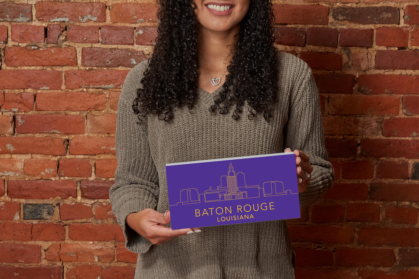 Minimalistic Purple And Gold Baton Rouge Skyline| Wood Sign | Eaches | Min 4