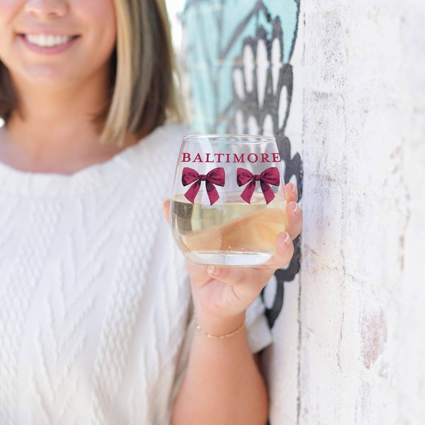 15oz Stemless Wine Glass-Love + Local Winterberry