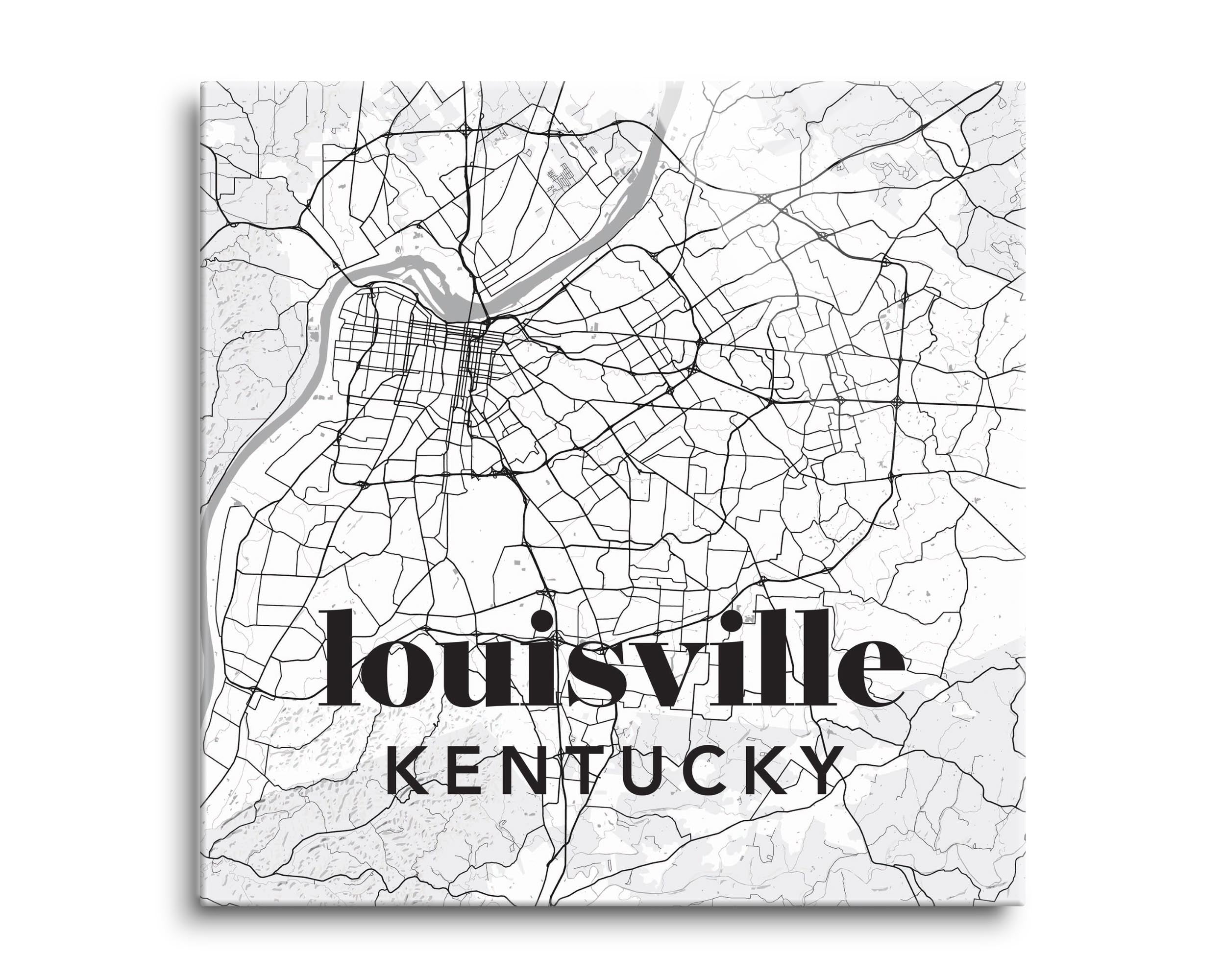Louisville Kentucky City Map Black and White Street Series Canvas