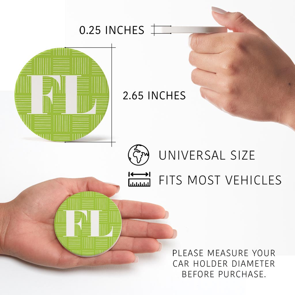 Bright Modern Abbreviated On Green Florida | Absorbent Car Coasters | Set of 2 | Min 4